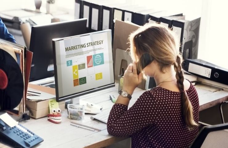 woman using computer